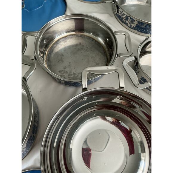 VINTAGE BLUE WILLOW 12 Pc Set Cuisine Cookware 18/10 Stainless Steel 3 Ply Base - Picture 13 of 16